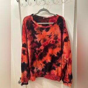 Nellie Mae Tie-Dye Red and Black Chenille Sweater